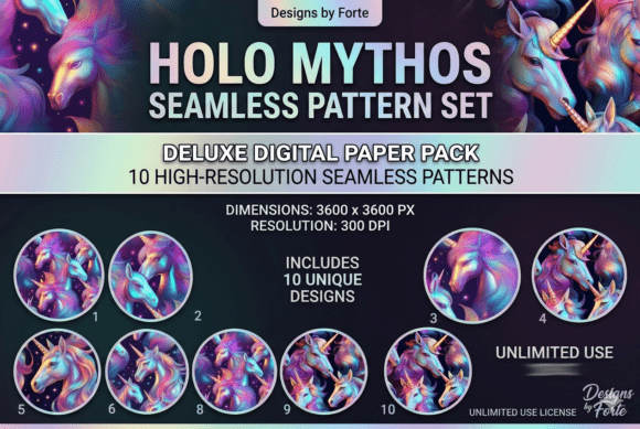 10 Holographic Unicorn Seamless Patterns