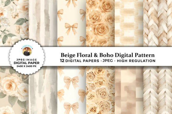 Beige Floral Boho Digital Patterns