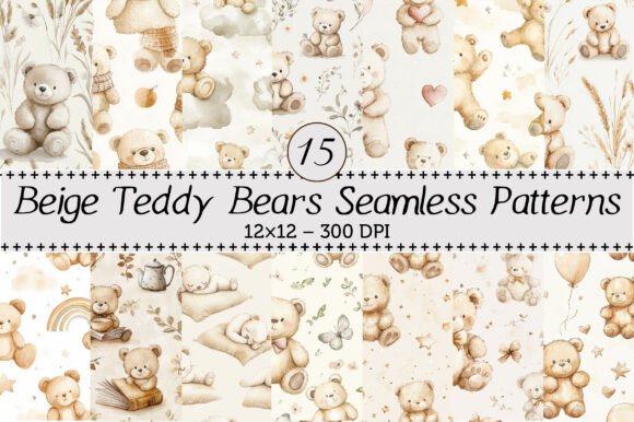 Beige Teddy Bears Seamless Patterns