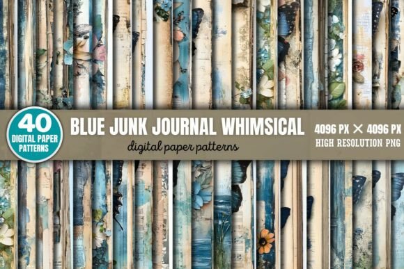 Blue Junk Journal Whimsical Patterns Bac: A Creative Tool for Every Project