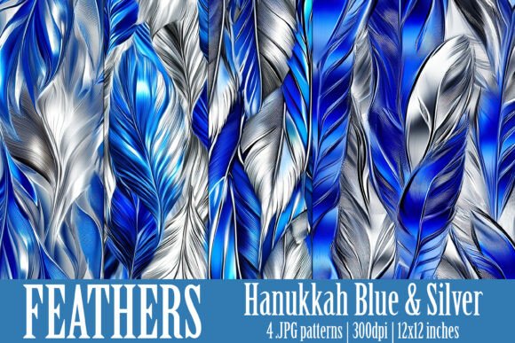 Blue Silver Color Feathers Patterns, S10