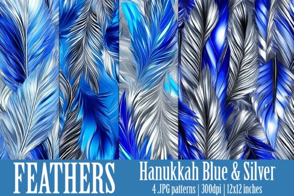 Blue Silver Feathers Patterns, S12