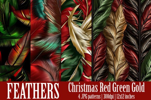 Christmas Colors Feathers Patterns, S2: A Versatile Design Resource for Your Creative Projects