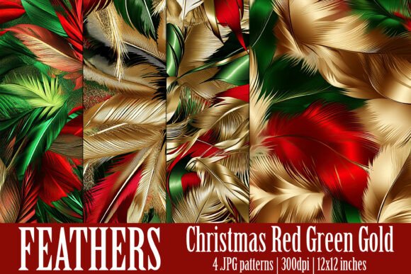 Christmas Colors Feathers Patterns, S4: A Versatile Design Resource for Creatives