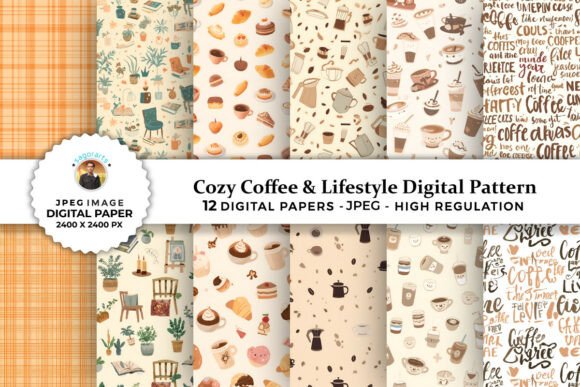 Cozy Coffee Lifestyle Digital Patterns for Creative Projects