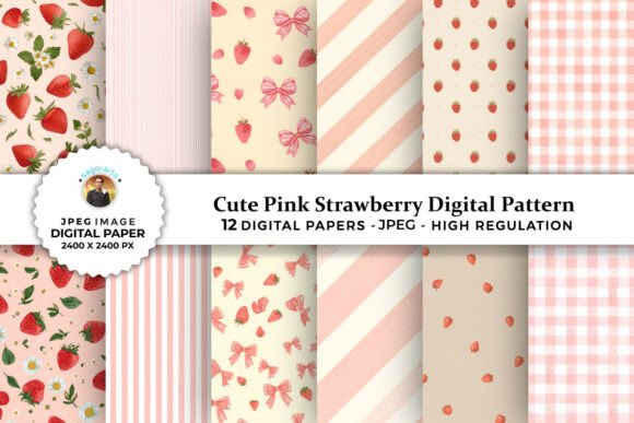 Cute Pink Strawberry Digital Patterns: A Trendy Addition to Modern Creative Projects
