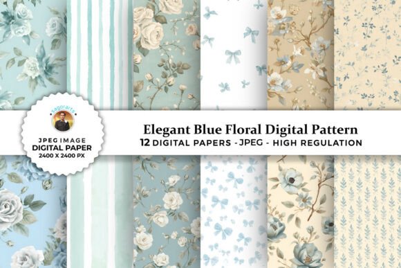 Elegant Blue Floral Digital Patterns