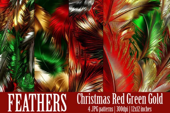 Gold Green Red Feather Patterns, S13: A Versatile Design Solution for Creative Projects