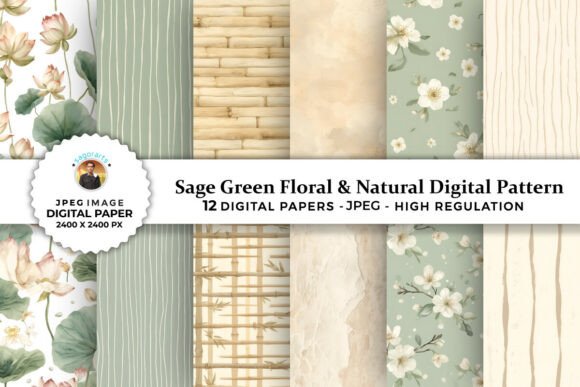 Green Floral Natural Digital Patterns for Creative Projects