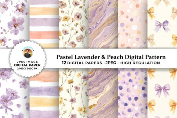Pastel Lavender Peach Digital Patterns for Creative Projects