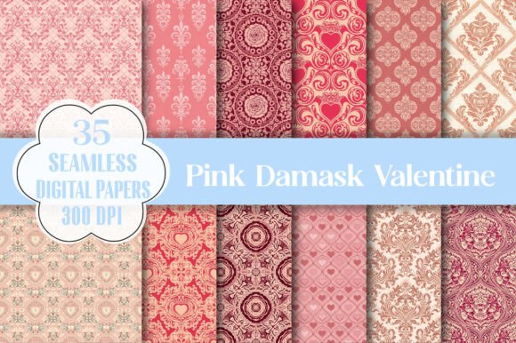 Pink Damask Valentine Seamless Patterns