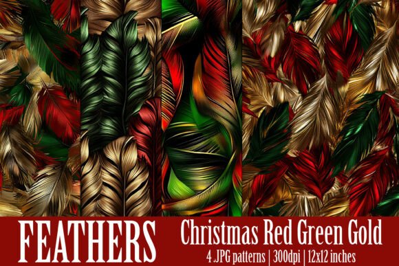 Red Green Gold Feather Patterns, S6: A Versatile Design Resource