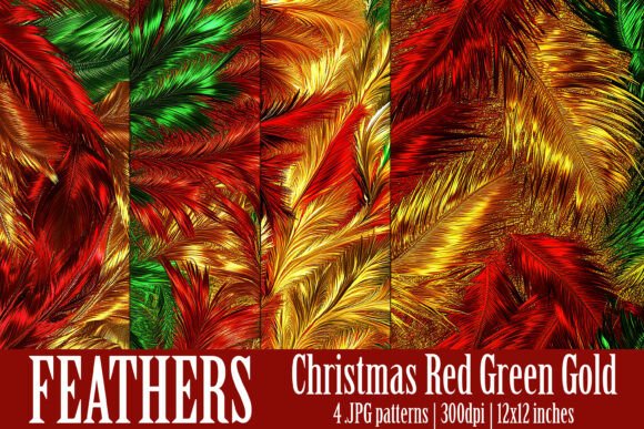 Red Green Gold Feather Patterns, S8