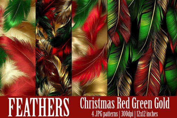 Red Green Gold Feather Patterns, S9: A Versatile Design Resource for Creatives and Businesses