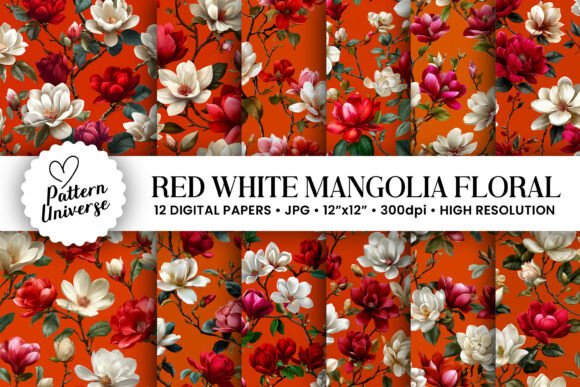 Red White Magnolia Flowers Patterns