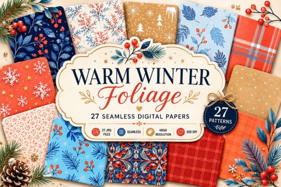Warm Winter Foliage Seamless Patterns for Creative Expression