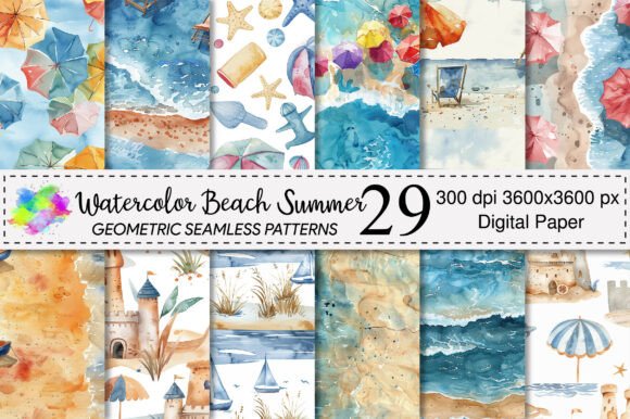 Watercolor Beach Summer Patterns Bundle