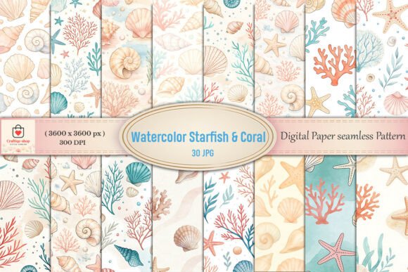 Watercolor Coral Seamless Patterns Bundle