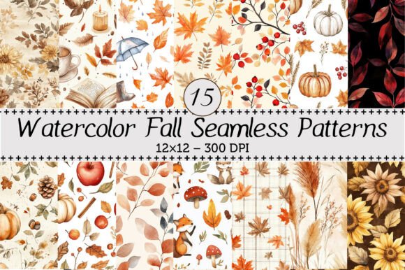 Watercolor Fall Seamless Patterns: A Versatile Design Resource for Modern Creatives