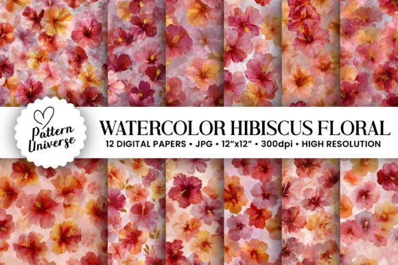 Watercolor Hibiscus Flowers Patterns