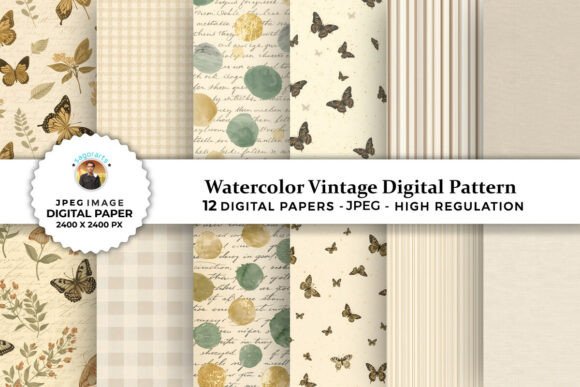 Watercolor Vintage Digital Patterns for Creative Projects