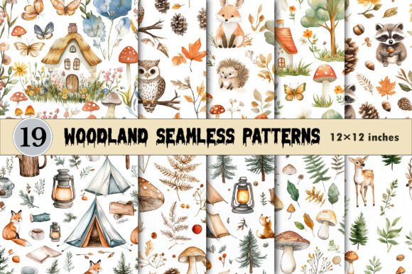 Woodland Watercolor Seamless Patterns